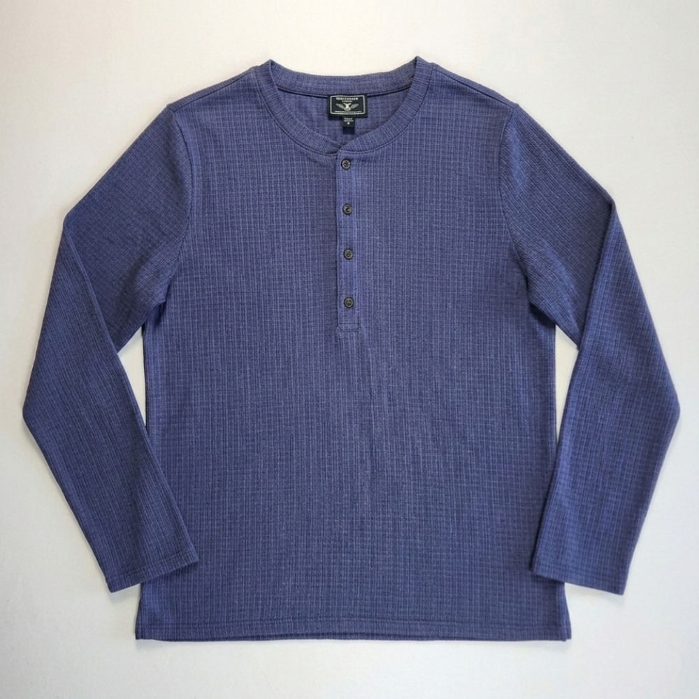 G.H. Bass Women's Waffle Knit Henley Blue Long Sleeve Thermal Shirt Cabincore M